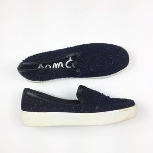 Sam Edelman Blue Sparkle Fur Slip On Sneakers.